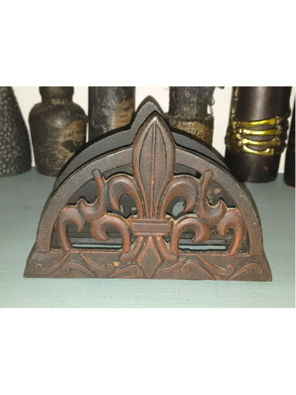 Cast Iron Fleur-de-Lis Scrollwork Napkin Holder Stand Holder/Stand